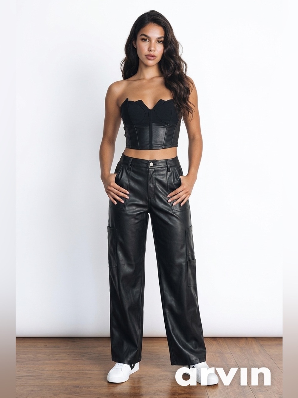 No Boundaries Black Faux Leather Wide-Leg Cargo Pants